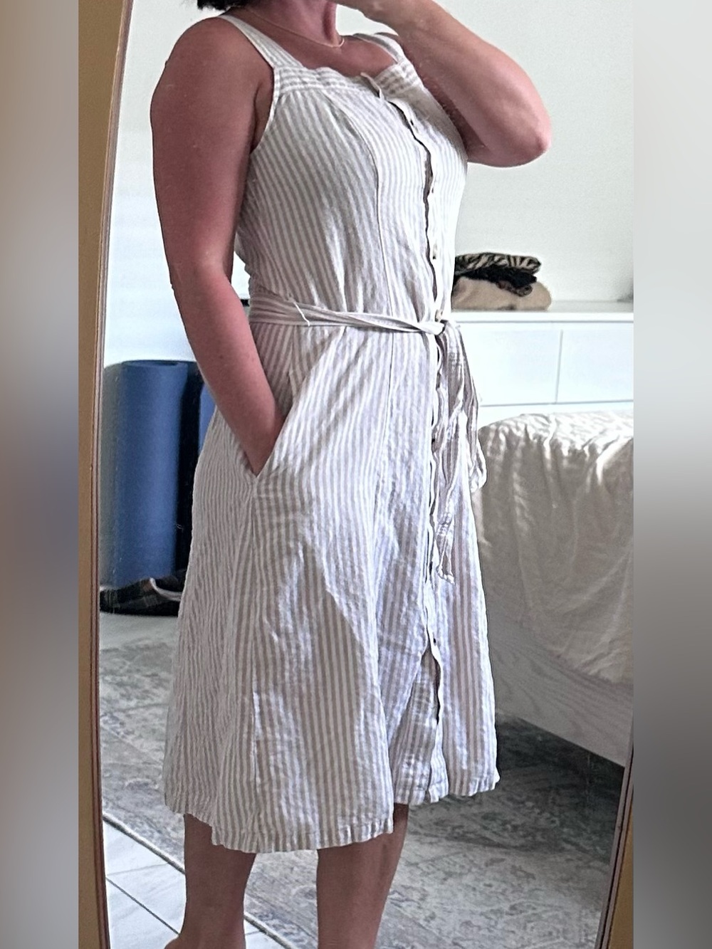 Liz Claiborne Beige and White Striped Button-Front Sundress - Picture 2 of 9